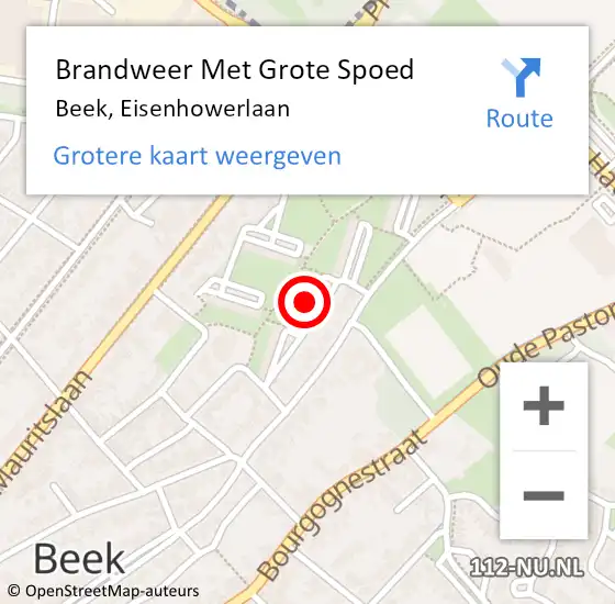 Locatie op kaart van de 112 melding: Brandweer Met Grote Spoed Naar Beek, Eisenhowerlaan op 13 oktober 2023 00:34