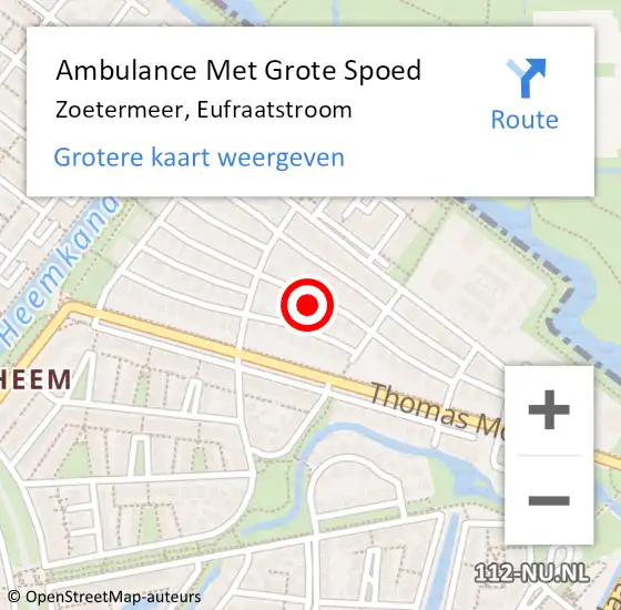 Locatie op kaart van de 112 melding: Ambulance Met Grote Spoed Naar Zoetermeer, Eufraatstroom op 13 oktober 2023 01:19
