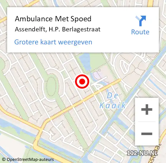 Locatie op kaart van de 112 melding: Ambulance Met Spoed Naar Assendelft, H.P. Berlagestraat op 13 oktober 2023 02:56