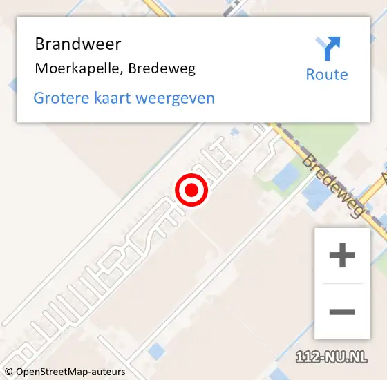 Locatie op kaart van de 112 melding: Brandweer Moerkapelle, Bredeweg op 13 oktober 2023 02:57