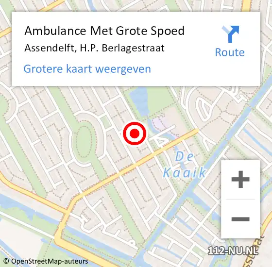 Locatie op kaart van de 112 melding: Ambulance Met Grote Spoed Naar Assendelft, H.P. Berlagestraat op 13 oktober 2023 02:59