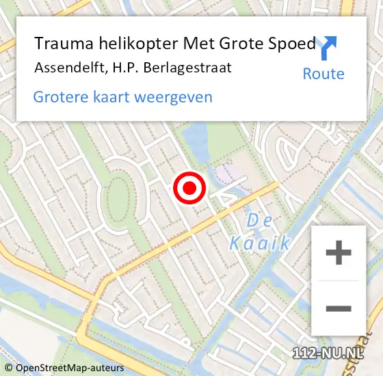 Locatie op kaart van de 112 melding: Trauma helikopter Met Grote Spoed Naar Assendelft, H.P. Berlagestraat op 13 oktober 2023 03:03