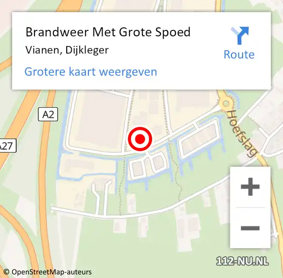 Locatie op kaart van de 112 melding: Brandweer Met Grote Spoed Naar Vianen, Dijkleger op 13 oktober 2023 03:06