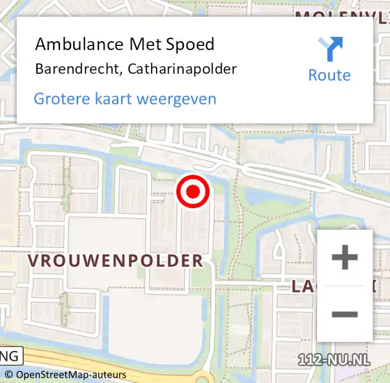 Locatie op kaart van de 112 melding: Ambulance Met Spoed Naar Barendrecht, Catharinapolder op 13 oktober 2023 04:16