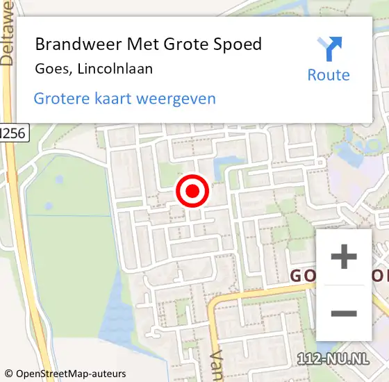 Locatie op kaart van de 112 melding: Brandweer Met Grote Spoed Naar Goes, Lincolnlaan op 13 oktober 2023 04:36