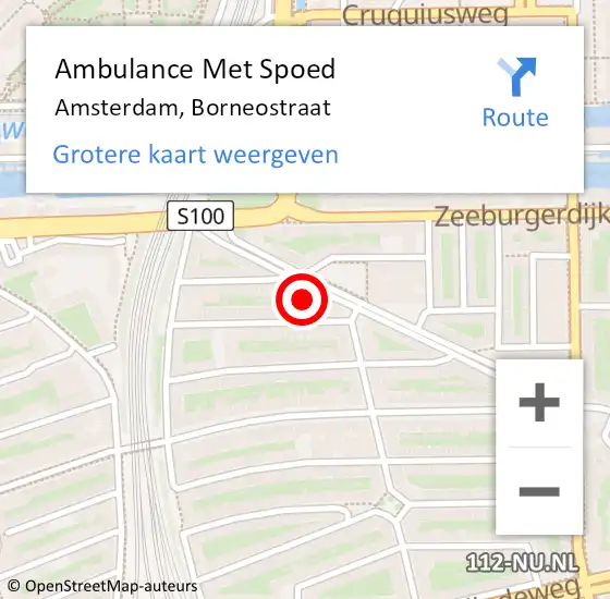 Locatie op kaart van de 112 melding: Ambulance Met Spoed Naar Amsterdam, Borneostraat op 13 oktober 2023 04:49