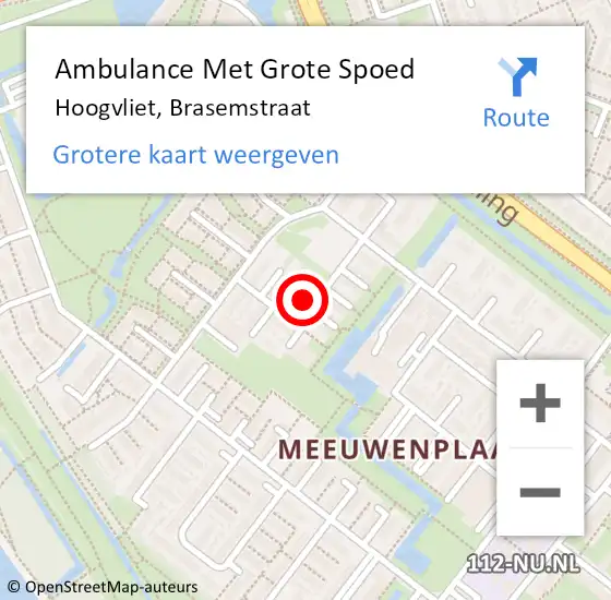 Locatie op kaart van de 112 melding: Ambulance Met Grote Spoed Naar Hoogvliet, Brasemstraat op 13 oktober 2023 04:54