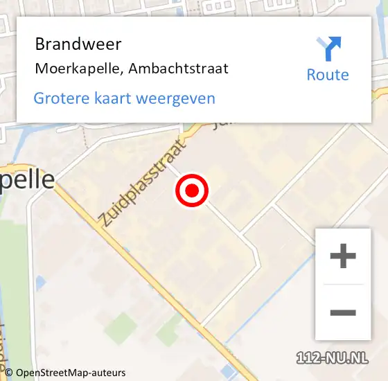 Locatie op kaart van de 112 melding: Brandweer Moerkapelle, Ambachtstraat op 13 oktober 2023 04:56