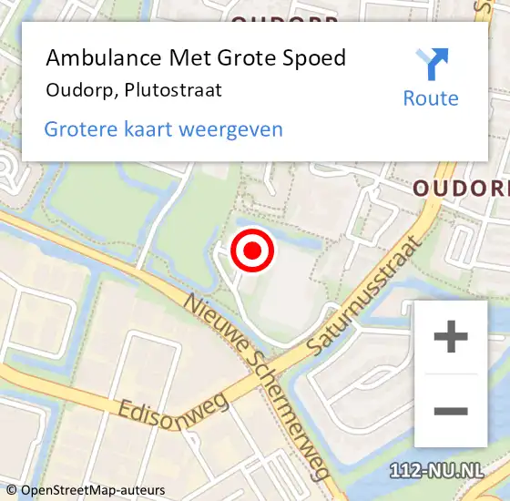 Locatie op kaart van de 112 melding: Ambulance Met Grote Spoed Naar Oudorp, Plutostraat op 13 oktober 2023 04:58