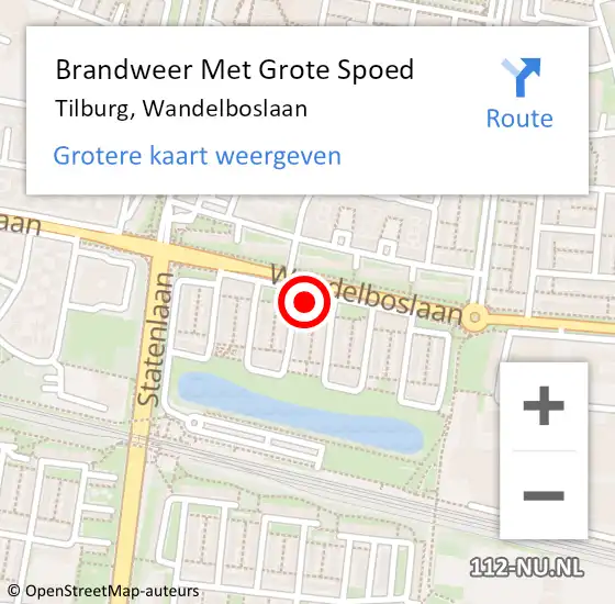 Locatie op kaart van de 112 melding: Brandweer Met Grote Spoed Naar Tilburg, Wandelboslaan op 13 oktober 2023 04:58