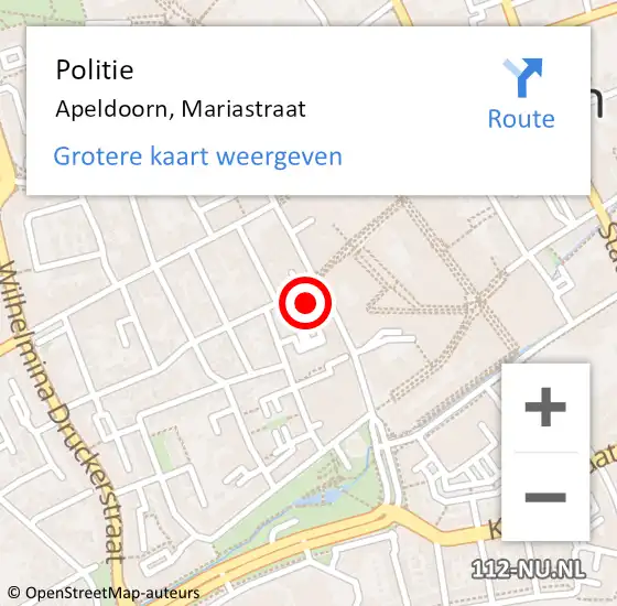 Locatie op kaart van de 112 melding: Politie Apeldoorn, Mariastraat op 13 oktober 2023 05:42