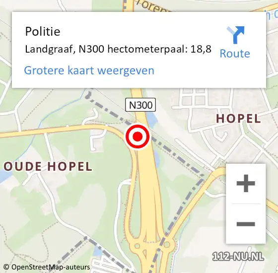 Locatie op kaart van de 112 melding: Politie Landgraaf, N300 hectometerpaal: 18,8 op 13 oktober 2023 06:53
