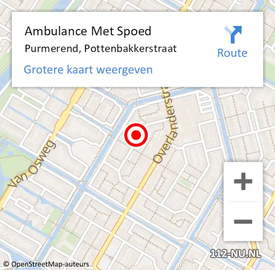 Locatie op kaart van de 112 melding: Ambulance Met Spoed Naar Purmerend, Pottenbakkerstraat op 13 oktober 2023 07:06
