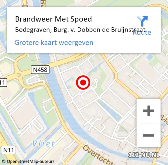 Locatie op kaart van de 112 melding: Brandweer Met Spoed Naar Bodegraven, Burg. v. Dobben de Bruijnstraat op 13 oktober 2023 07:27