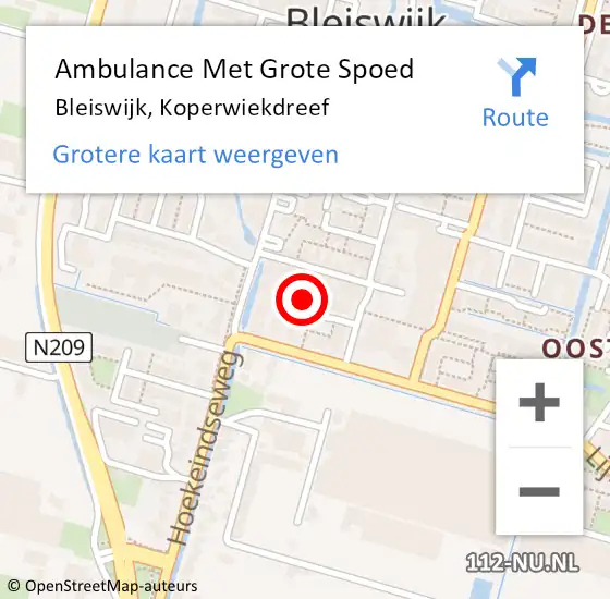 Locatie op kaart van de 112 melding: Ambulance Met Grote Spoed Naar Bleiswijk, Koperwiekdreef op 13 oktober 2023 08:07