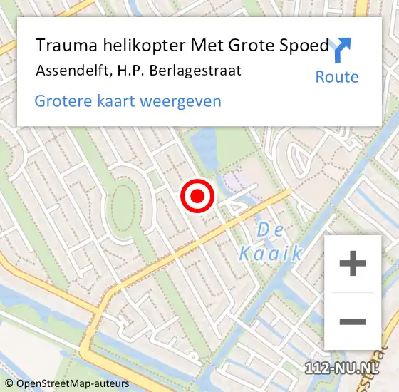 Locatie op kaart van de 112 melding: Trauma helikopter Met Grote Spoed Naar Assendelft, H.P. Berlagestraat op 13 oktober 2023 08:59