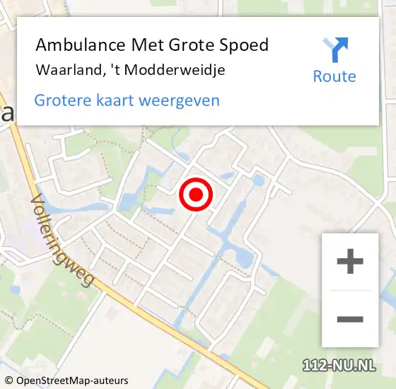 Locatie op kaart van de 112 melding: Ambulance Met Grote Spoed Naar Waarland, 't Modderweidje op 13 oktober 2023 09:15