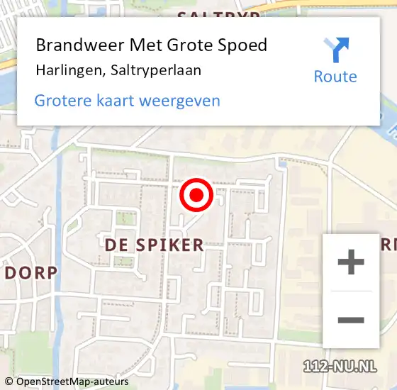 Locatie op kaart van de 112 melding: Brandweer Met Grote Spoed Naar Harlingen, Saltryperlaan op 11 september 2014 13:03