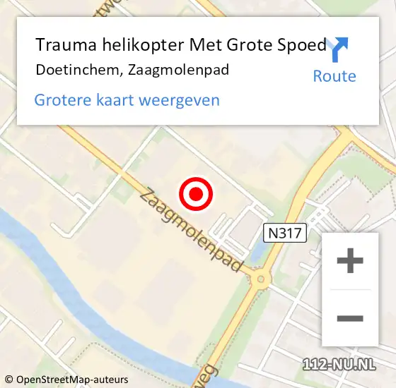 Locatie op kaart van de 112 melding: Trauma helikopter Met Grote Spoed Naar Doetinchem, Zaagmolenpad op 13 oktober 2023 09:18