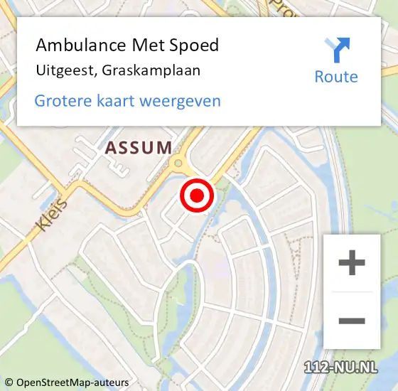 Locatie op kaart van de 112 melding: Ambulance Met Spoed Naar Uitgeest, Graskamplaan op 13 oktober 2023 09:19