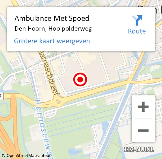 Locatie op kaart van de 112 melding: Ambulance Met Spoed Naar Den Hoorn, Hooipolderweg op 13 oktober 2023 09:25