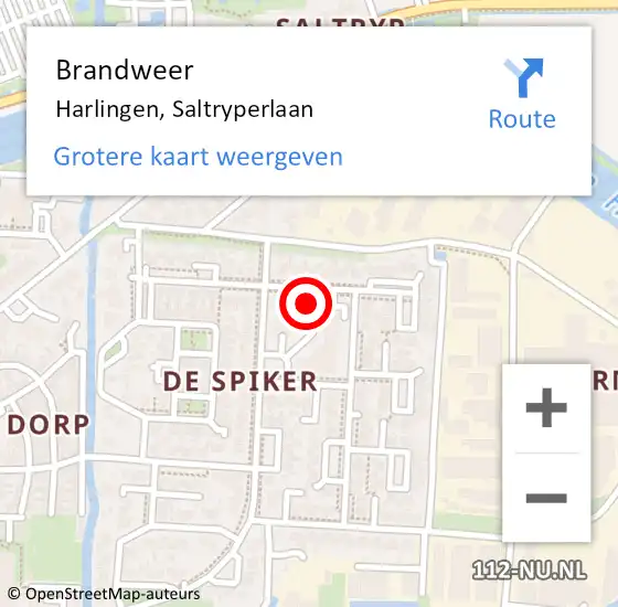 Locatie op kaart van de 112 melding: Brandweer Harlingen, Saltryperlaan op 11 september 2014 13:04