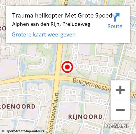 Locatie op kaart van de 112 melding: Trauma helikopter Met Grote Spoed Naar Alphen aan den Rijn, Preludeweg op 13 oktober 2023 09:45