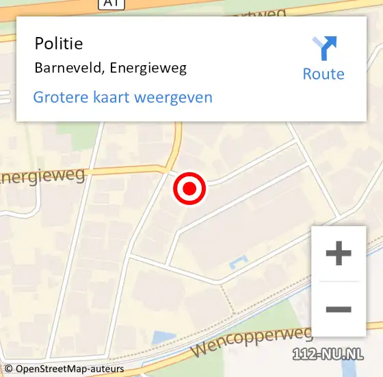 Locatie op kaart van de 112 melding: Politie Barneveld, Energieweg op 13 oktober 2023 09:47