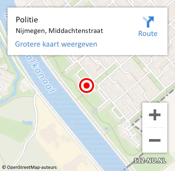 Locatie op kaart van de 112 melding: Politie Nijmegen, Middachtenstraat op 13 oktober 2023 09:49