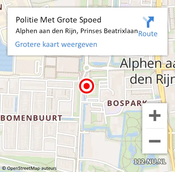 Locatie op kaart van de 112 melding: Politie Met Grote Spoed Naar Alphen aan den Rijn, Prinses Beatrixlaan op 13 oktober 2023 10:31