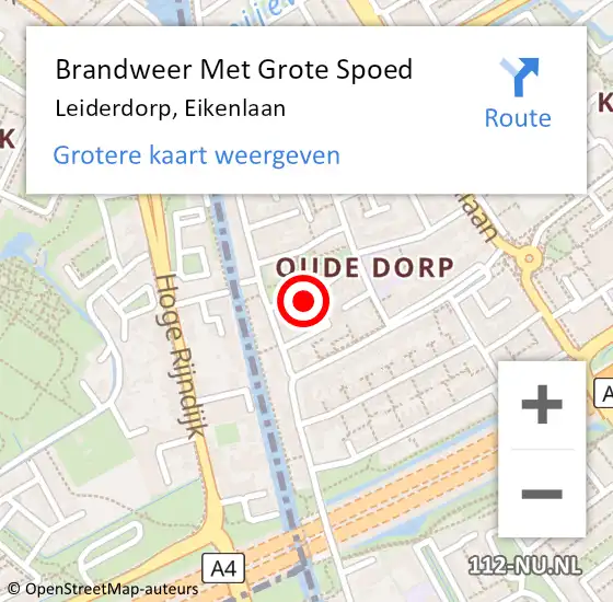 Locatie op kaart van de 112 melding: Brandweer Met Grote Spoed Naar Leiderdorp, Eikenlaan op 13 oktober 2023 10:52