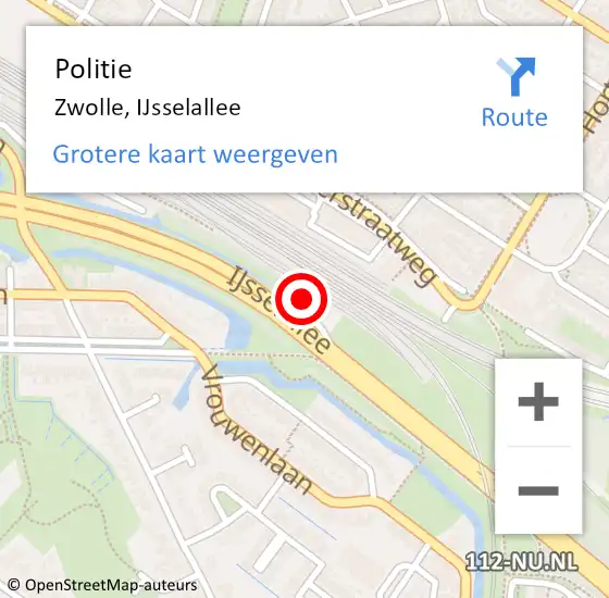 Locatie op kaart van de 112 melding: Politie Zwolle, IJsselallee op 13 oktober 2023 10:53