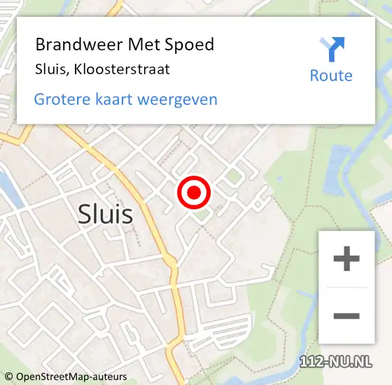 Locatie op kaart van de 112 melding: Brandweer Met Spoed Naar Sluis, Kloosterstraat op 13 oktober 2023 10:59