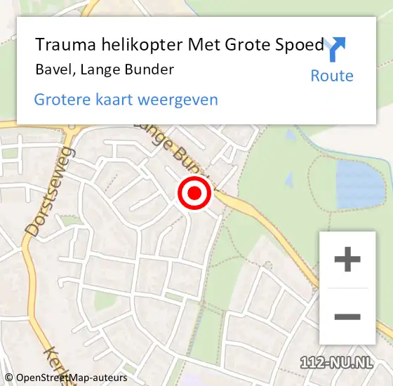 Locatie op kaart van de 112 melding: Trauma helikopter Met Grote Spoed Naar Bavel, Lange Bunder op 13 oktober 2023 11:07