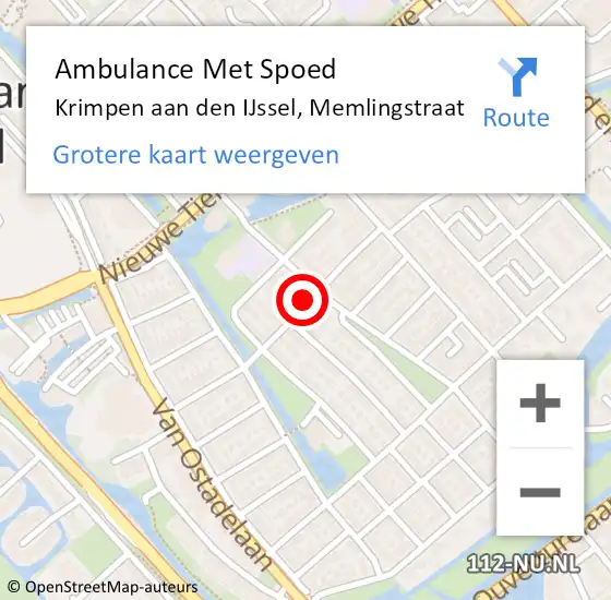 Locatie op kaart van de 112 melding: Ambulance Met Spoed Naar Krimpen aan den IJssel, Memlingstraat op 13 oktober 2023 11:17