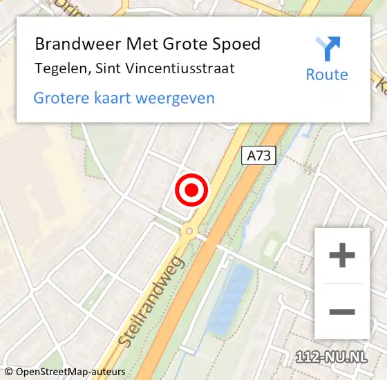 Locatie op kaart van de 112 melding: Brandweer Met Grote Spoed Naar Tegelen, Sint Vincentiusstraat op 13 oktober 2023 11:41