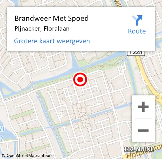 Locatie op kaart van de 112 melding: Brandweer Met Spoed Naar Pijnacker, Floralaan op 13 oktober 2023 11:51