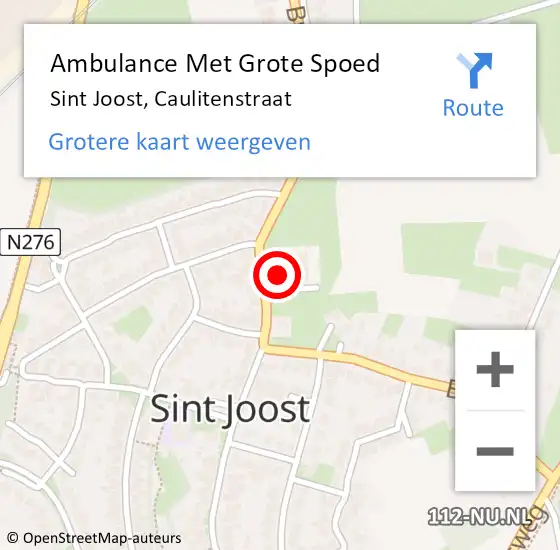Locatie op kaart van de 112 melding: Ambulance Met Grote Spoed Naar Sint Joost, Caulitenstraat op 13 oktober 2023 11:55