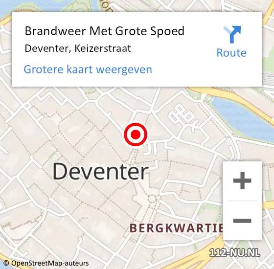 Locatie op kaart van de 112 melding: Brandweer Met Grote Spoed Naar Deventer, Keizerstraat op 13 oktober 2023 11:56