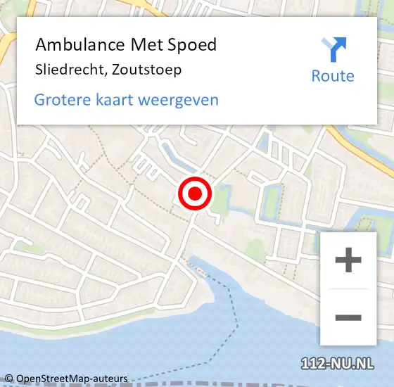 Locatie op kaart van de 112 melding: Ambulance Met Spoed Naar Sliedrecht, Zoutstoep op 13 oktober 2023 12:25