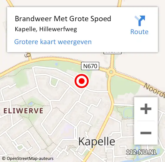 Locatie op kaart van de 112 melding: Brandweer Met Grote Spoed Naar Kapelle, Hillewerfweg op 13 oktober 2023 12:33
