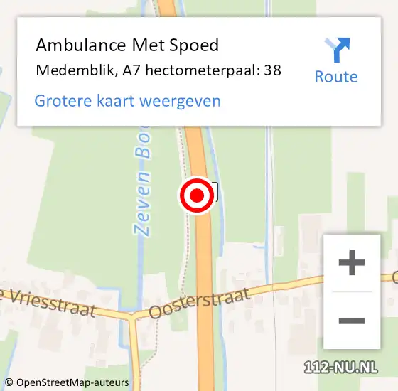 Locatie op kaart van de 112 melding: Ambulance Met Spoed Naar Medemblik, A7 hectometerpaal: 38 op 13 oktober 2023 12:33