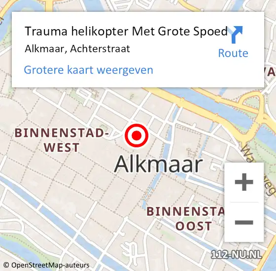 Locatie op kaart van de 112 melding: Trauma helikopter Met Grote Spoed Naar Alkmaar, Achterstraat op 13 oktober 2023 12:39