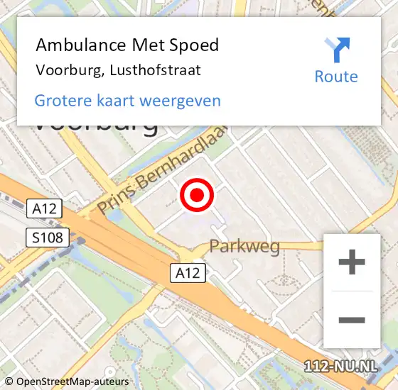 Locatie op kaart van de 112 melding: Ambulance Met Spoed Naar Voorburg, Lusthofstraat op 13 oktober 2023 12:55