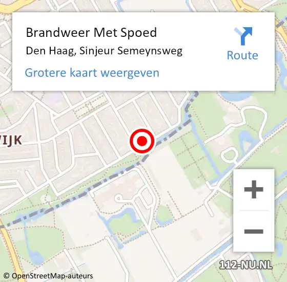 Locatie op kaart van de 112 melding: Brandweer Met Spoed Naar Den Haag, Sinjeur Semeynsweg op 13 oktober 2023 13:38