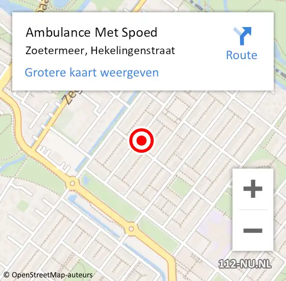 Locatie op kaart van de 112 melding: Ambulance Met Spoed Naar Zoetermeer, Hekelingenstraat op 13 oktober 2023 13:58