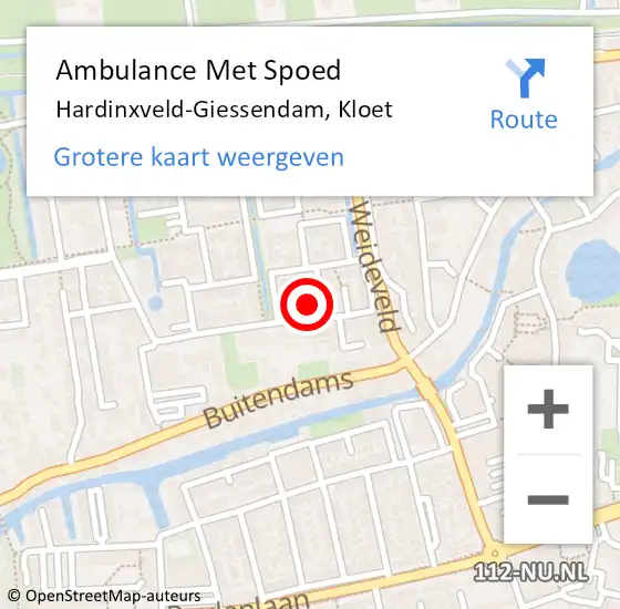 Locatie op kaart van de 112 melding: Ambulance Met Spoed Naar Hardinxveld-Giessendam, Kloet op 13 oktober 2023 14:06