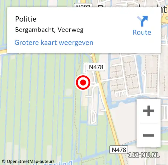 Locatie op kaart van de 112 melding: Politie Bergambacht, Veerweg op 13 oktober 2023 14:09