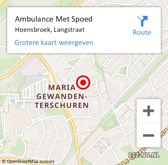 Locatie op kaart van de 112 melding: Ambulance Met Spoed Naar Hoensbroek, Langstraat op 11 september 2014 13:36