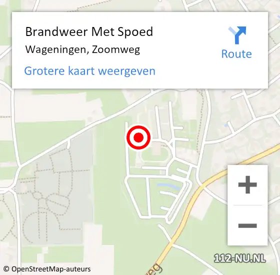 Locatie op kaart van de 112 melding: Brandweer Met Spoed Naar Wageningen, Zoomweg op 13 oktober 2023 14:35